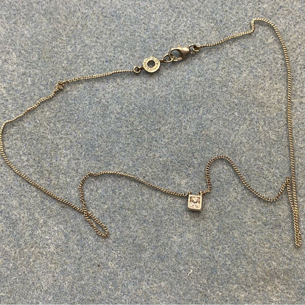 Henri Bendel sterling silver dainty chain with channel set square CZ pendant - Picture 3 of 6